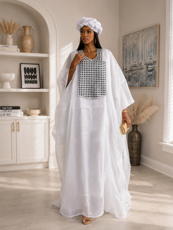 Nafisa Luxe 2-Piece Organza Kaftan Set – Luxury African Boubou & Inner Dress | Elegant Statement Wear