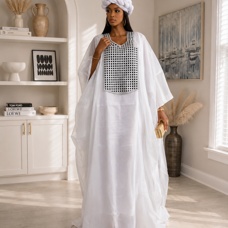 Nafisa Luxe 2-Piece Organza Kaftan Set – Luxury African Boubou & Inner Dress | Elegant Statement Wear
