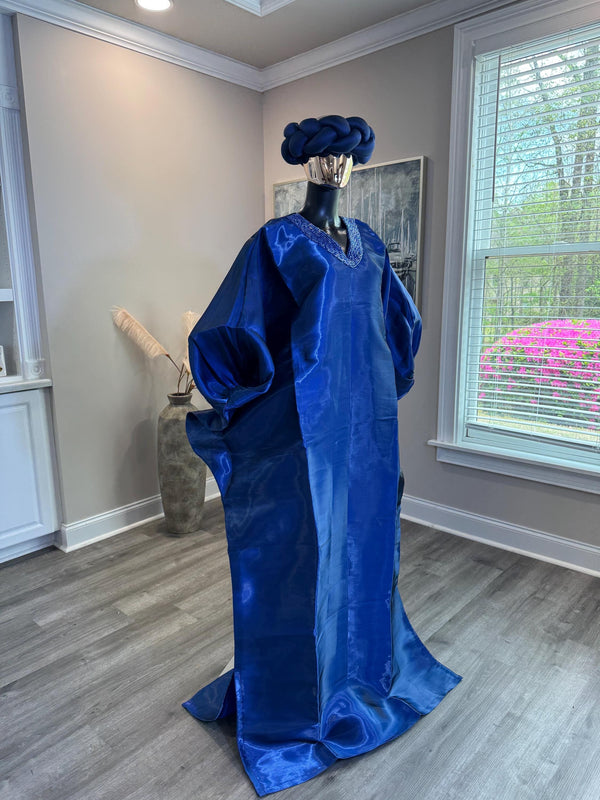 Achalugo Boubou Kaftan | Luxury Silk African Maxi Dress, Embellished Neckline
