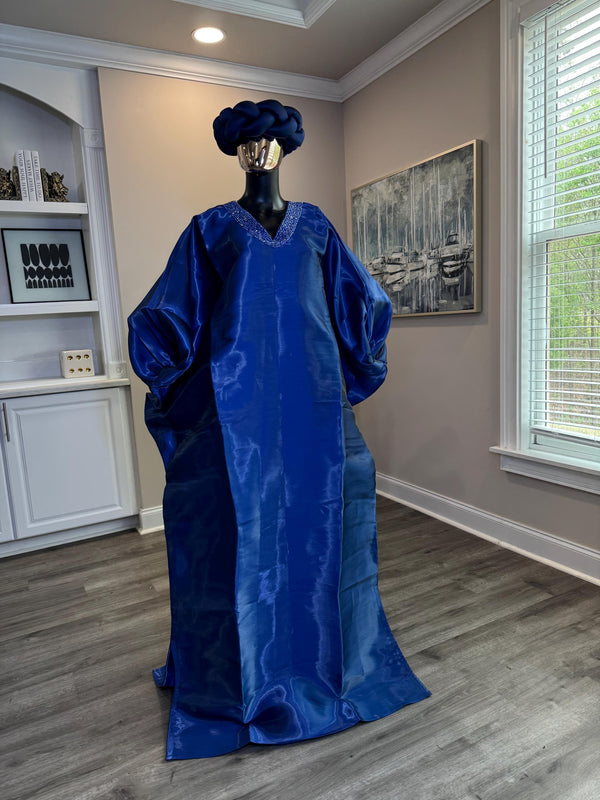 Achalugo Boubou Kaftan | Luxury Silk African Maxi Dress, Embellished Neckline