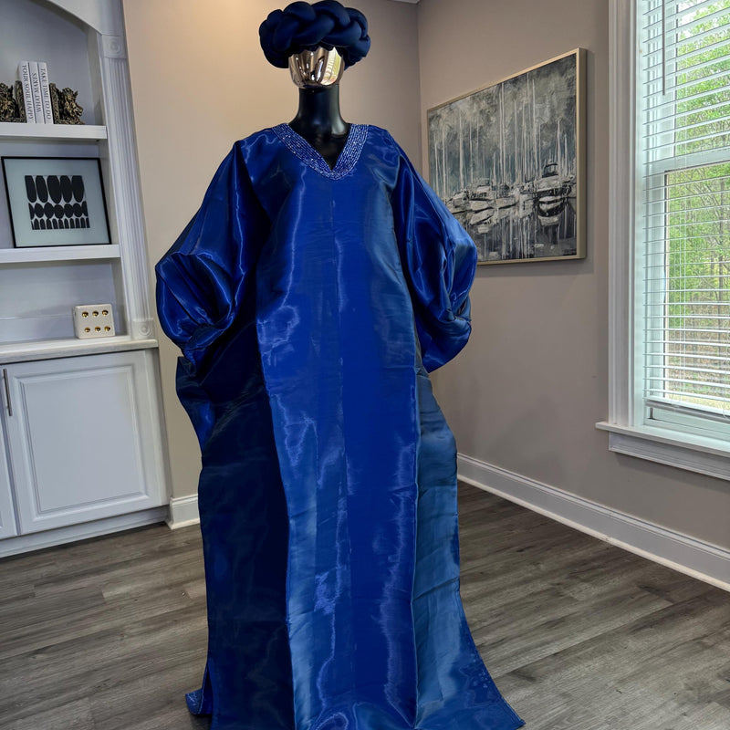 Achalugo Boubou Kaftan | Luxury Silk African Maxi Dress, Embellished Neckline
